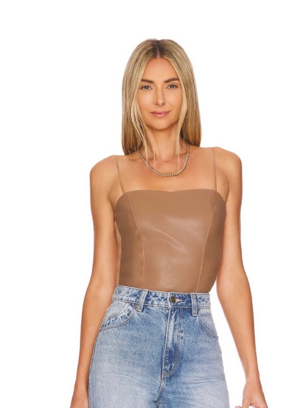 Heartloom - Faux Leather Spaghetti Strap Tube Top Josie Cami in Camel